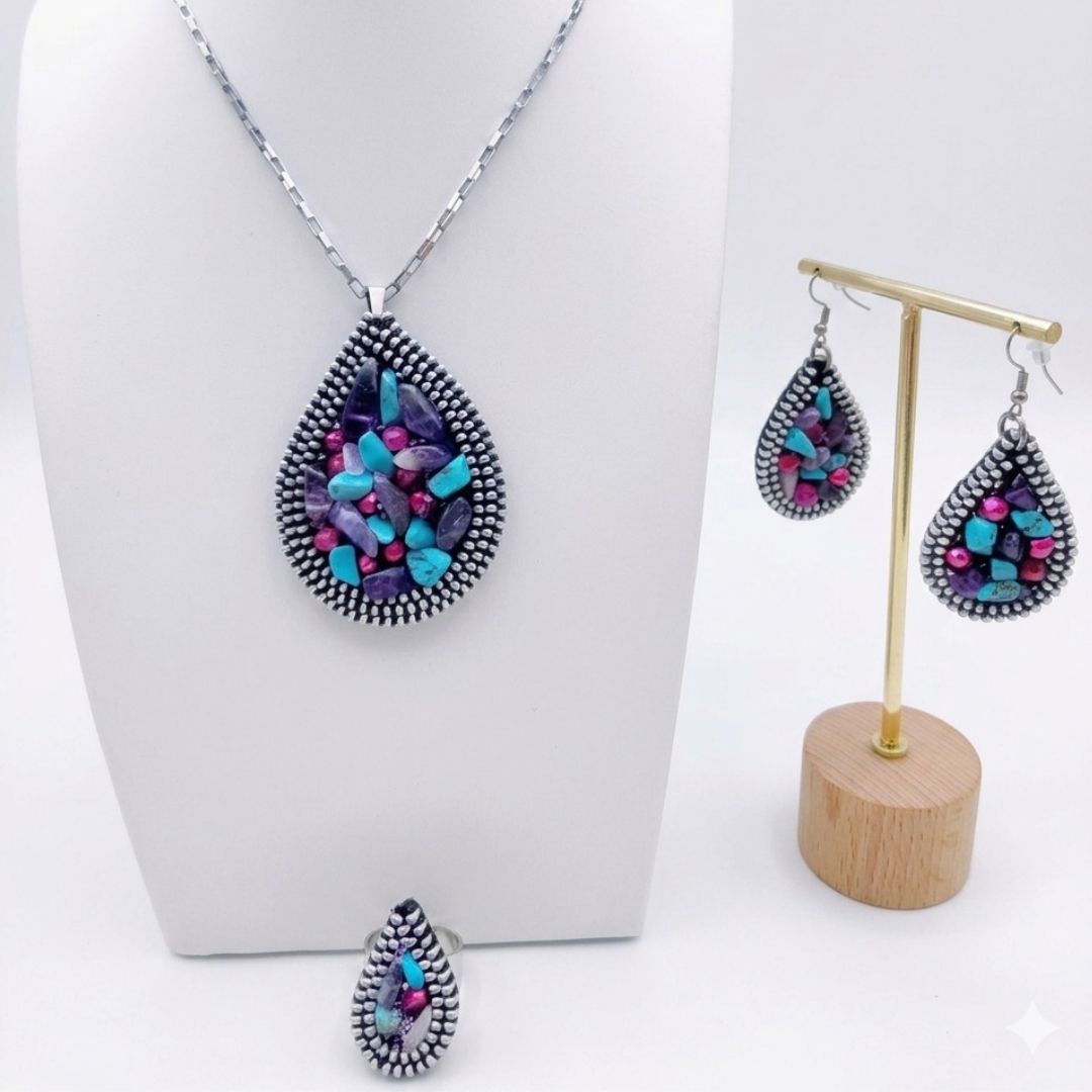 Colección "Mosaico del Alma" Turquesa & Amatista - Bisutería artesanal