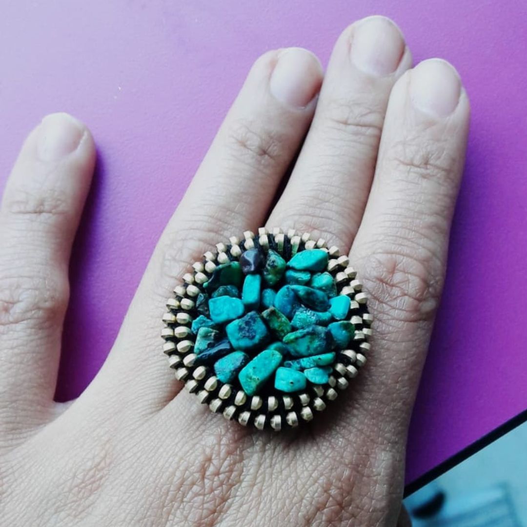 Anillo Esencia Turquesa y Bronce - Bisutería artesanal
