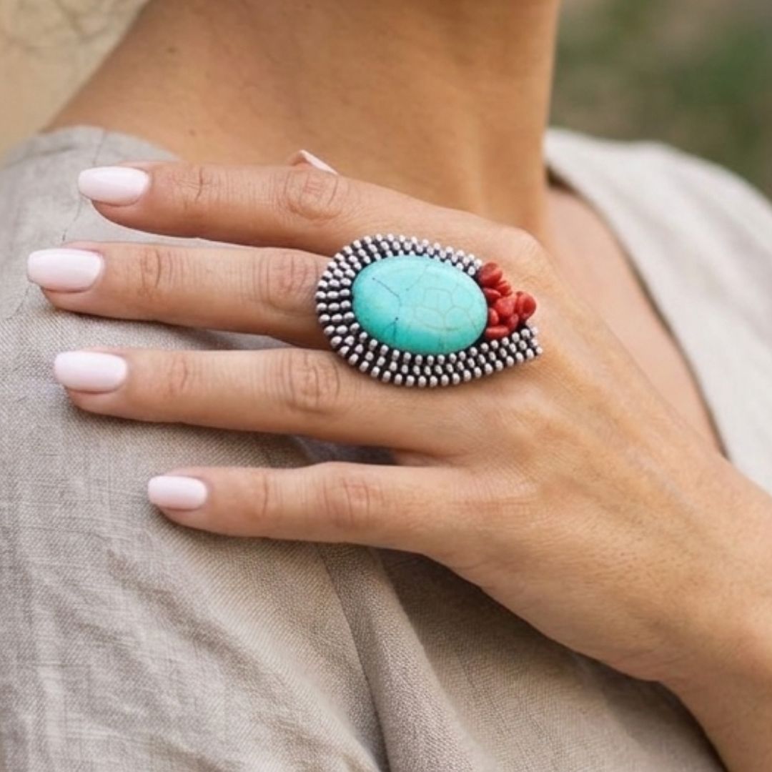 Anillo Esencia Turquesa y Coral - vista 2